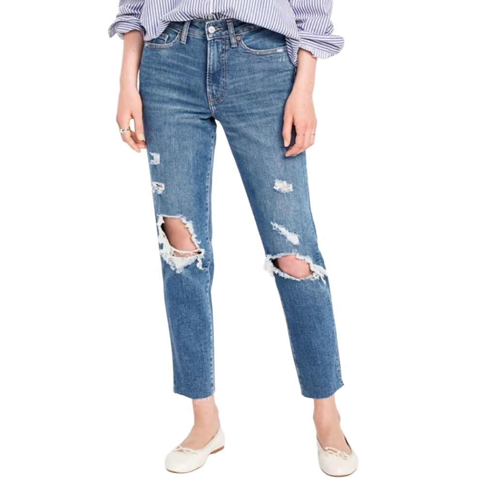 Old Navy OG Straight Distressed Blue Jeans Size 2 Excellent Condition